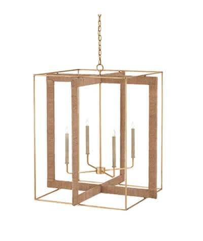 Purebred large lantern hanging chandelier with gold rectangular rings